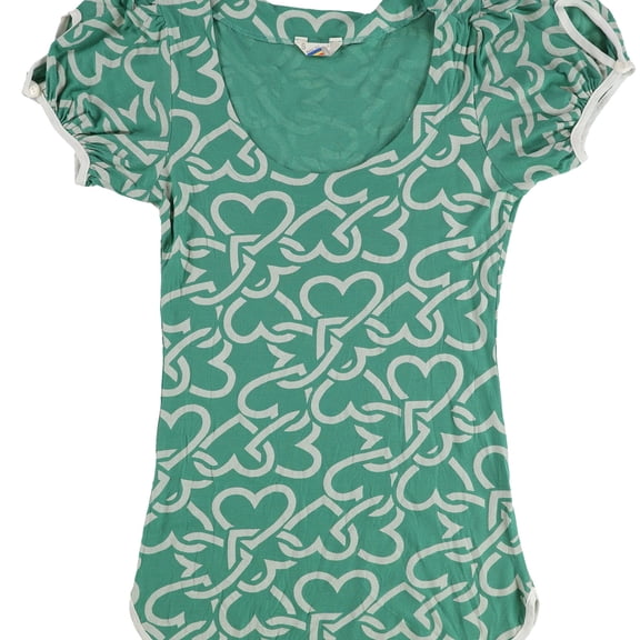 Rebel Yell Womens Hearts Basic T-Shirt, Green, Small