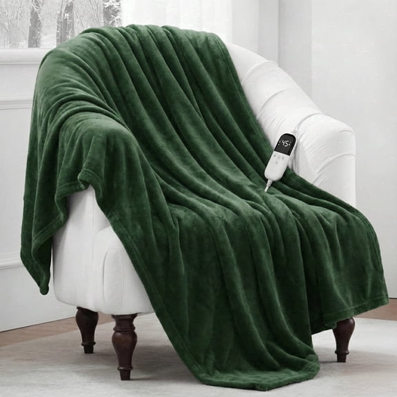 Rebelduck Flannel Sherpa Heated Blanket, 5 Heat Settings & 3H Auto Shut Off, Soft Electric Throw Blanket for Home Office, 50x60 Inches, Green