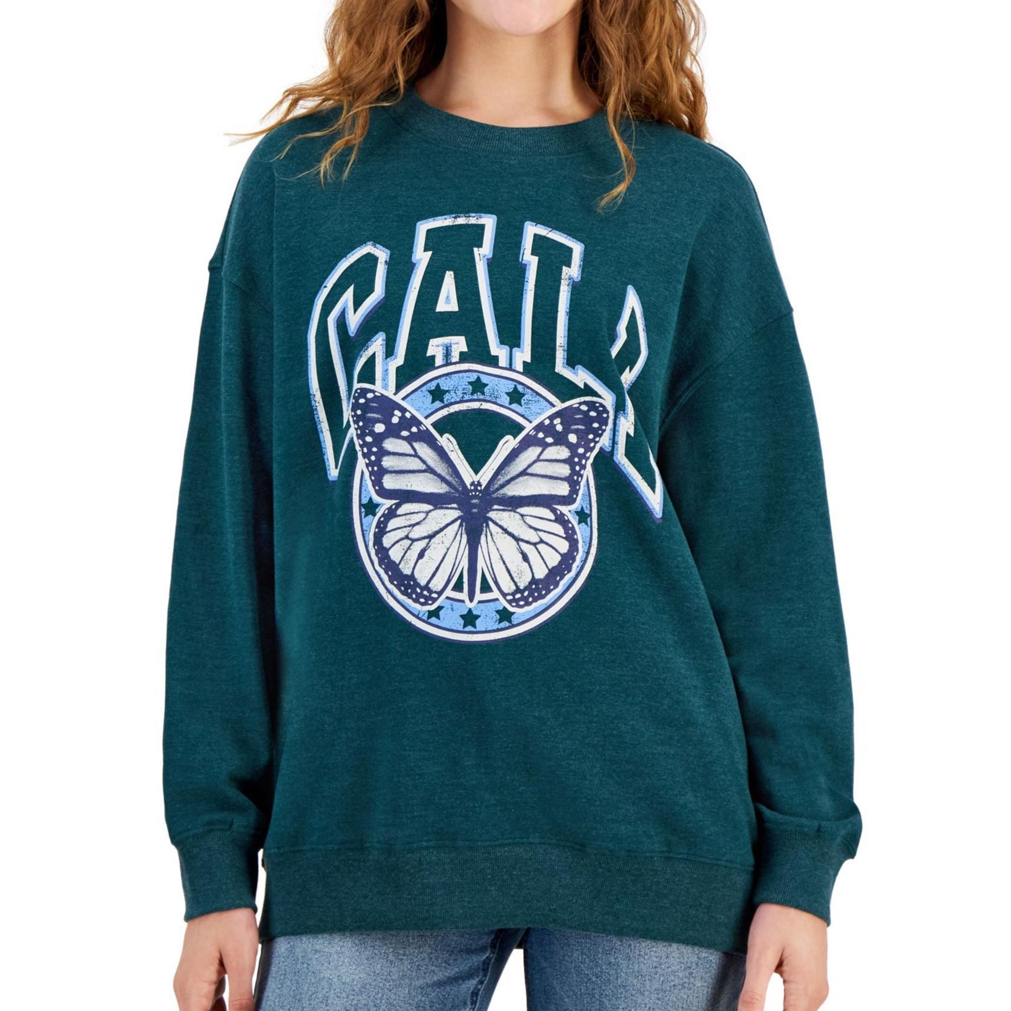 REBELLIOUS ONE Womens Butterfly Sweatshirt, Green, Juniors, Large