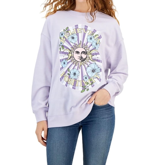 Rebellious One Womens Celestial Positivity Sweatshirt, Purple, Small