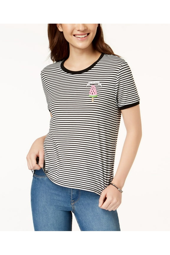 Juniors' Chill Out Sweetie Striped Graphic T-Shirt (White Multi, XL)