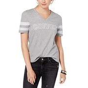 REBELLIOUS ONE Juniors' Cotton Coffee Graphic-Print T-Shirt (Heather Grey, L)