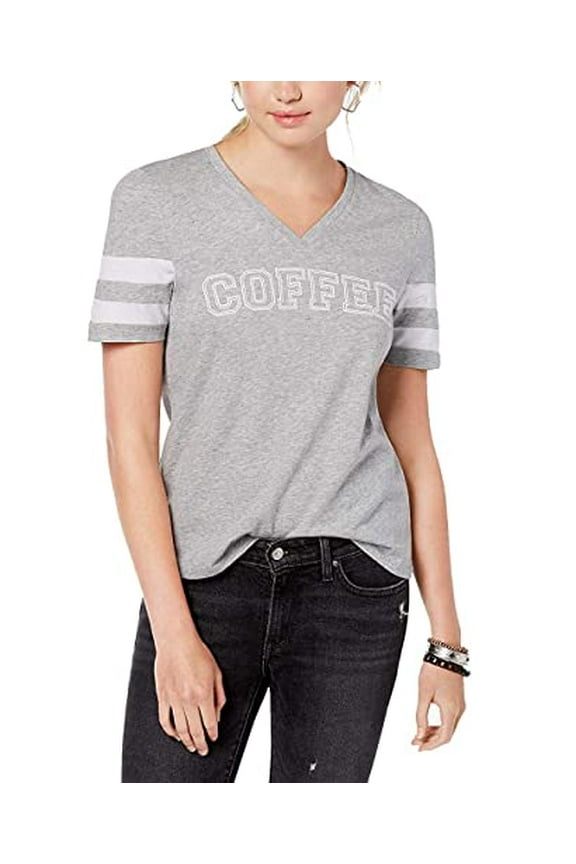Juniors' Cotton Coffee Graphic-Print T-Shirt (Heather Grey, L)
