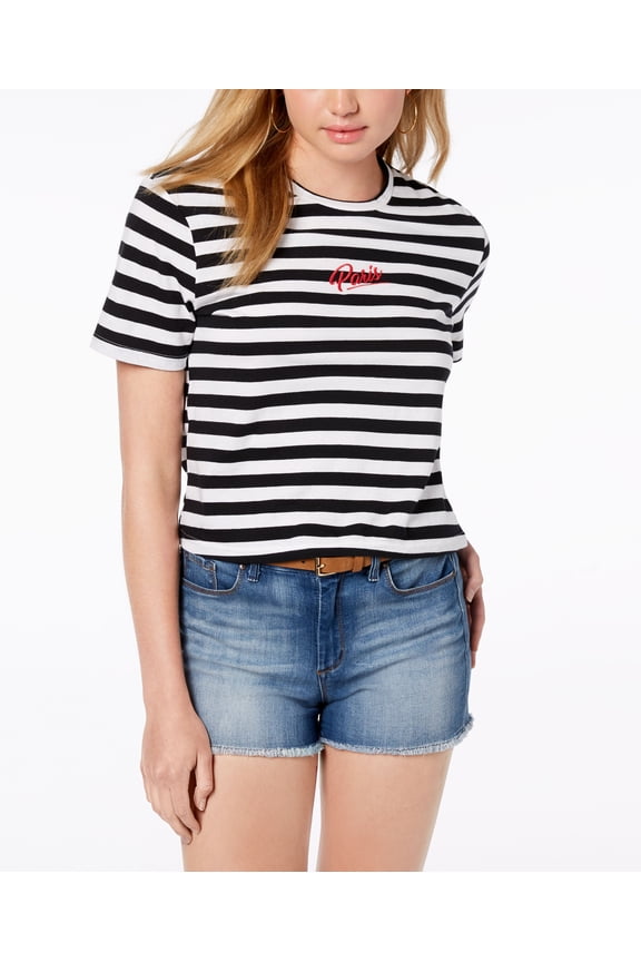 Juniors Cotton Paris Striped T-Shirt Black S