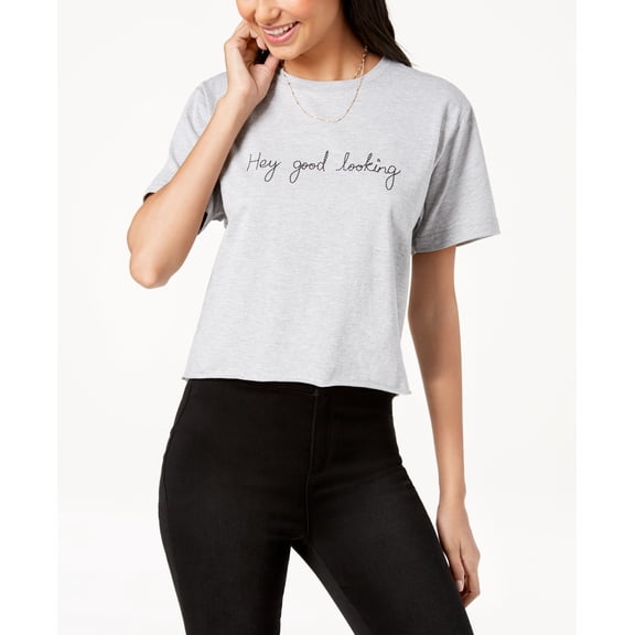 Rebellious One Juniors Cropped Graphic T-Shirt Heather Grey XL