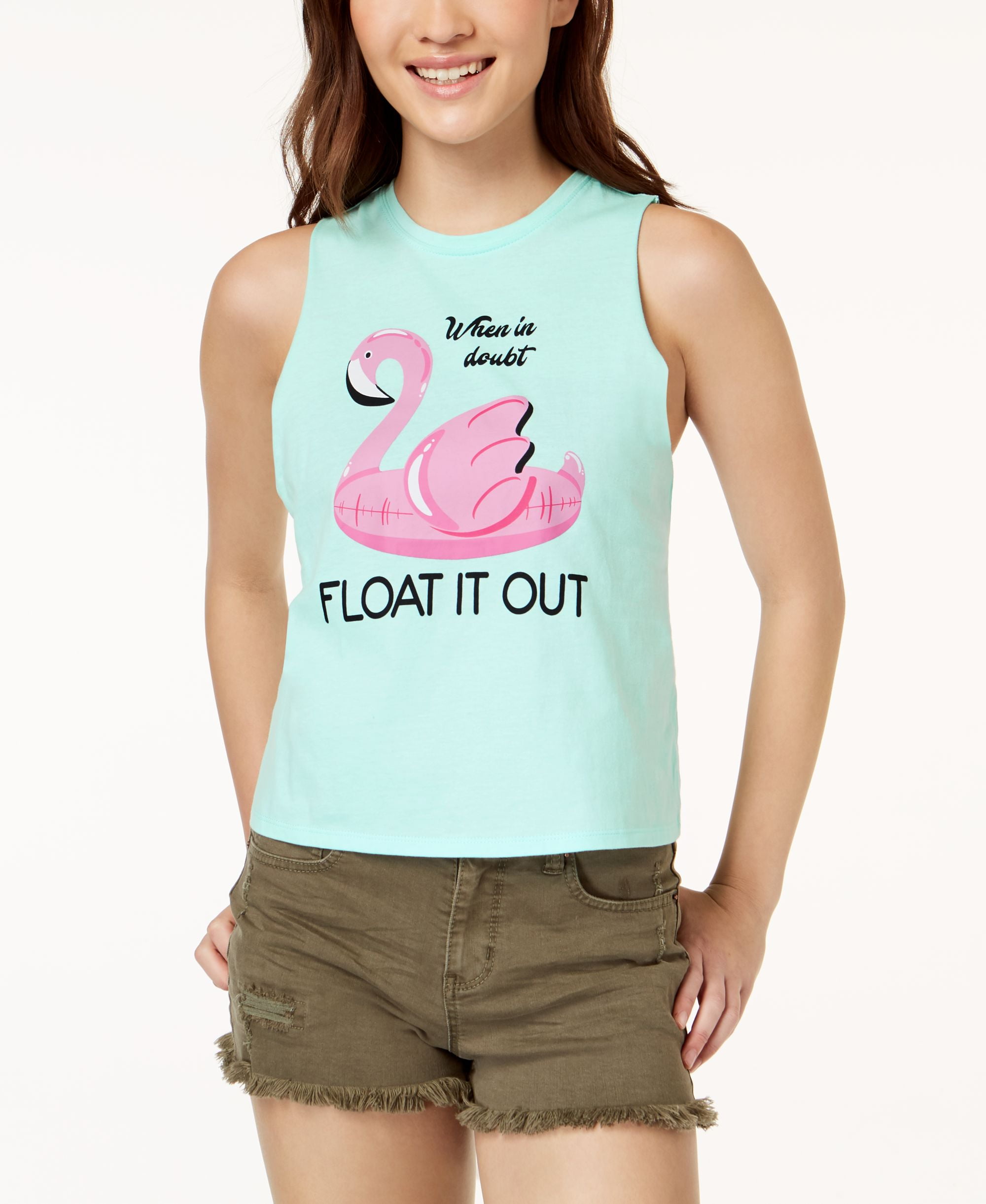 REBELLIOUS ONE Juniors' Float It Out Graphic Tank Top (Mint Green, L)