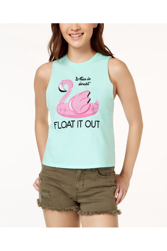 Juniors' Float It Out Graphic Tank Top (Mint Green, L)