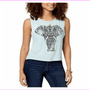 REBELLIOUS ONE Juniors' Graphic Tank Top Sleeveless Size XS Pullover Light Blue