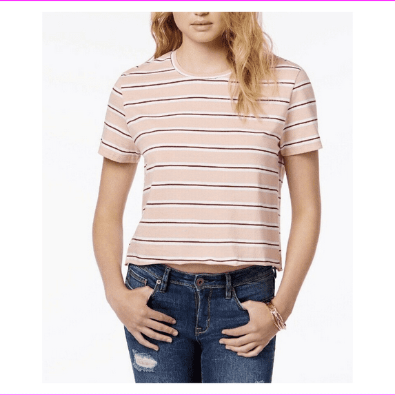 Rebellious One Juniors Striped Unfinished T-Shirt Blush Multi XL