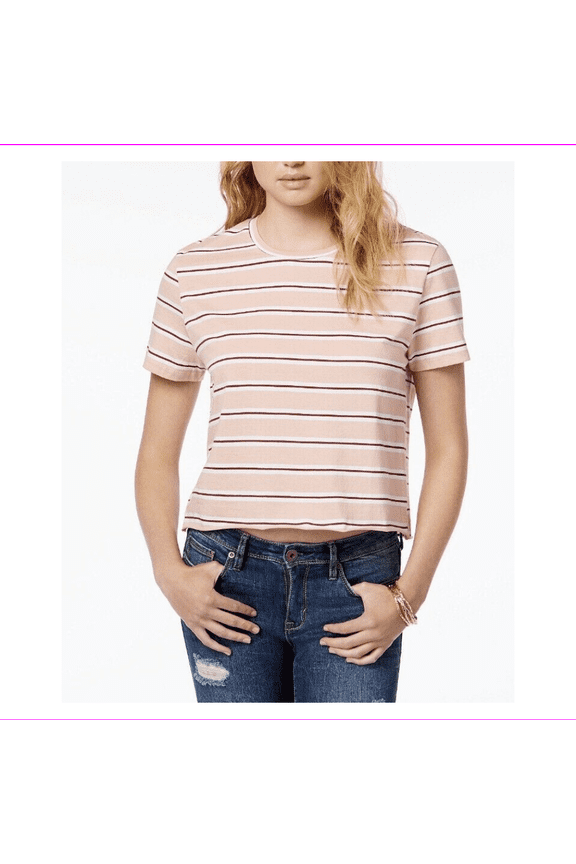 Juniors Striped Unfinished T-Shirt Blush Multi XL