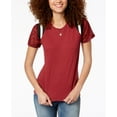 thumbnail image 1 of Rebellious One Juniors Lace Sleeve Striped Shoulder Top Maroon L, 1 of 1