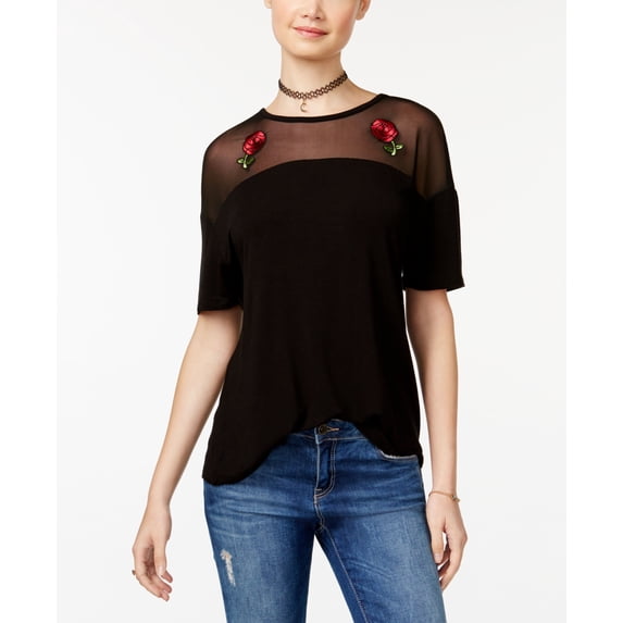 Rebellious One Juniors Mesh Yoke T-Shirt Black S