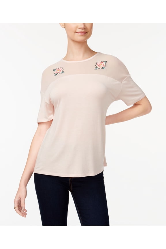 Juniors Mesh Yoke T-Shirt Blush S