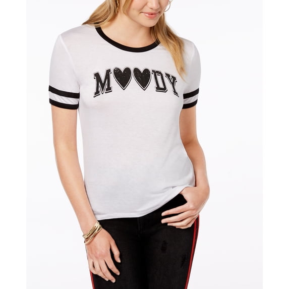 Rebellious One Juniors Moody Graphic Print T-Shirt White Black XL