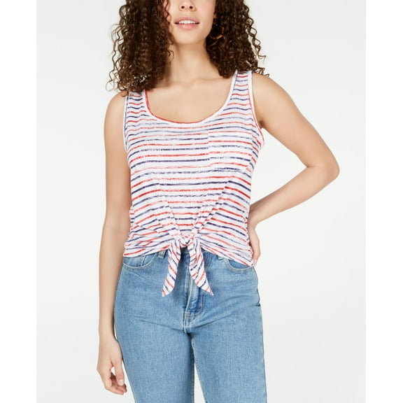 Rebellious One Juniors Striped Tie Front Tank Top American Stripe M