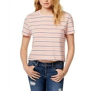REBELLIOUS ONE Juniors' Striped Unfinished T-Shirt (Blush Multi, L)
