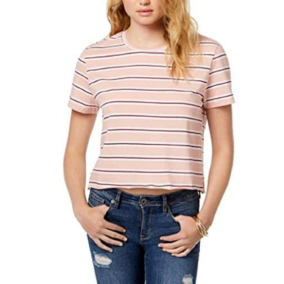 Rebellious One Juniors' Striped Unfinished T-Shirt Blush Multi M