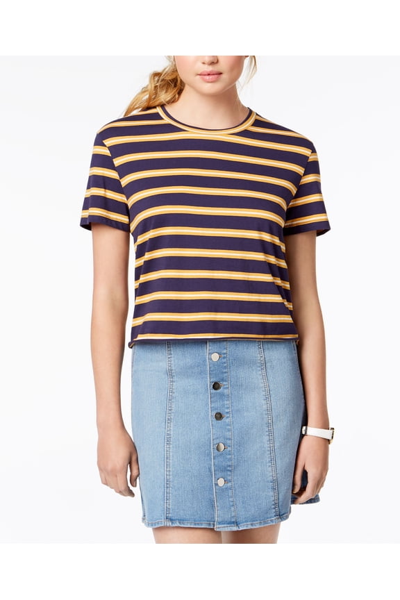 Juniors Striped Unfinished T-Shirt Mustard Multi XL