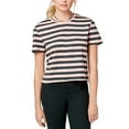 thumbnail image 1 of Rebellious One Juniors' Striped Unfinished T-Shirt (Pink Multi, L), 1 of 1