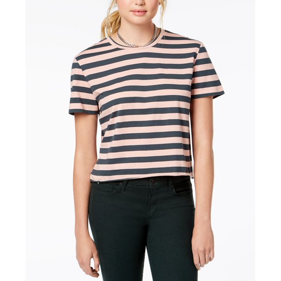 Rebellious One Juniors Striped Unfinished T-Shirt Pink Multi XL