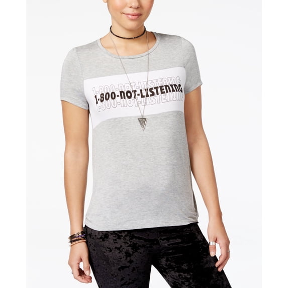 Rebellious One Juniors Text Graphic T-Shirt Heather Grey/White L ...