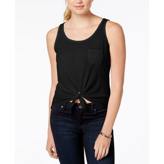 Rebellious One Juniors Tie Front Tank Top Black S