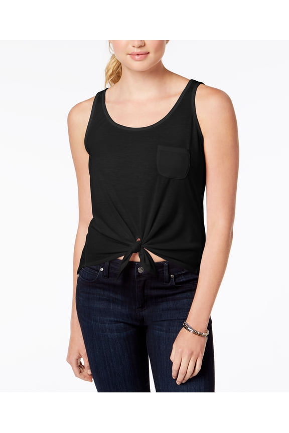 Juniors Tie Front Tank Top Black S