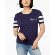 Rebellious One Juniors Weekend Love Cotton Graphic T-Shirt Navy White M