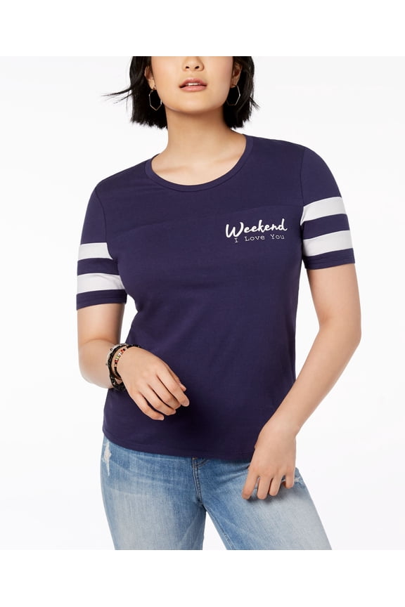 Juniors Weekend Love Cotton Graphic T-Shirt Navy White M