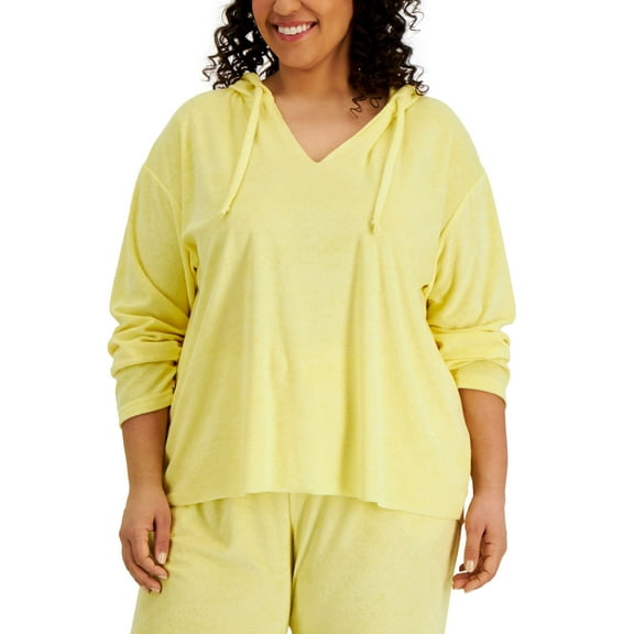 Rebellious One Trendy Plus Size Loop Terry Hoodie, Yellow, 2X