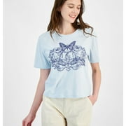 REBELLIOUS ONE Womens Angle and Butterfly Graphic T-Shirt, Blue, Juniors, X-Small