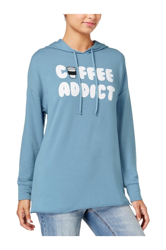 Womens Coffee Sequined Slogan Hoodie