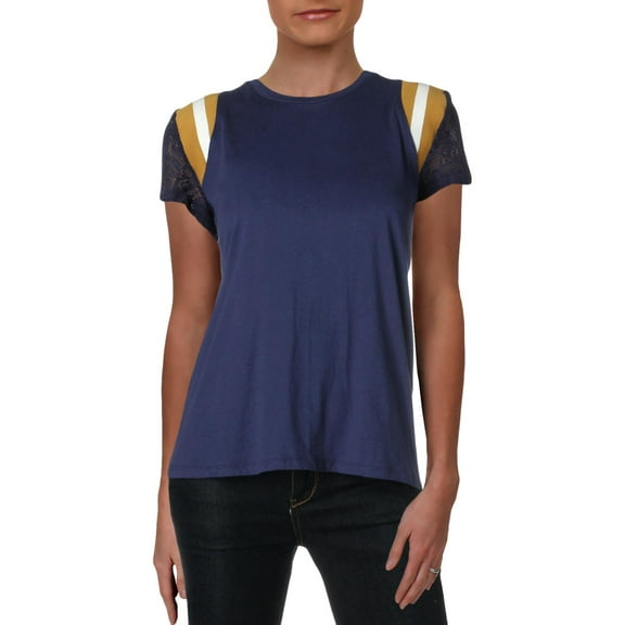 Rebellious One Womens Cotton Striped T-Shirt Navy XS