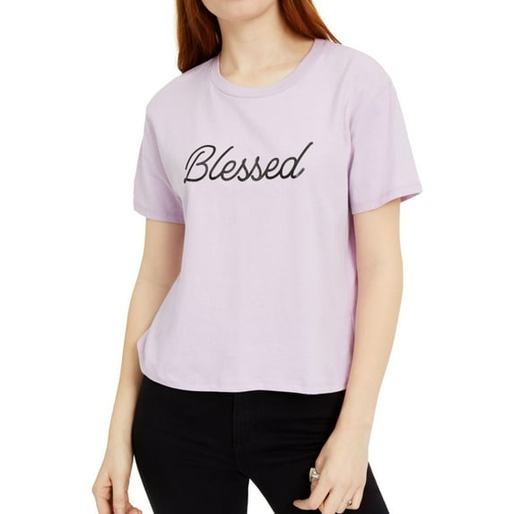 Rebellious One Womens Blessed Graphic T-Shirt, Purple, Juniors, X-Large