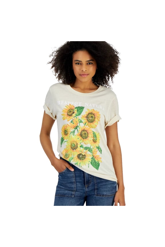 Womens Respect Nature Tee Basic T-Shirt, Beige, Juniors, Medium