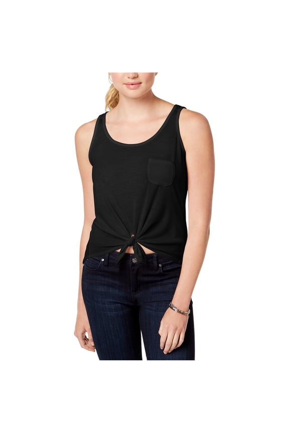 Womens Tie-Front Tank Top, Black, Medium