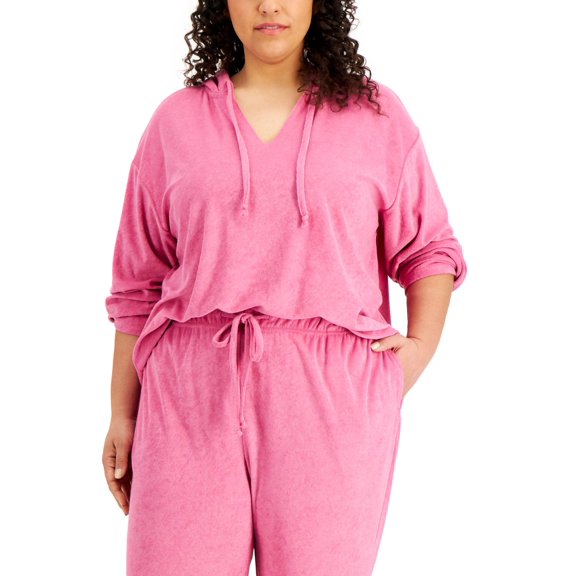 Rebellious One Womens Trendy Plus Size Loop Terry Hoodie;3X