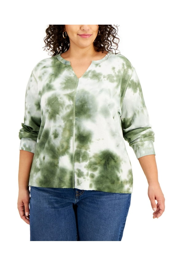 Womens Trendy Plus Size Tie-Dyed Waffle-Knit Top;2X