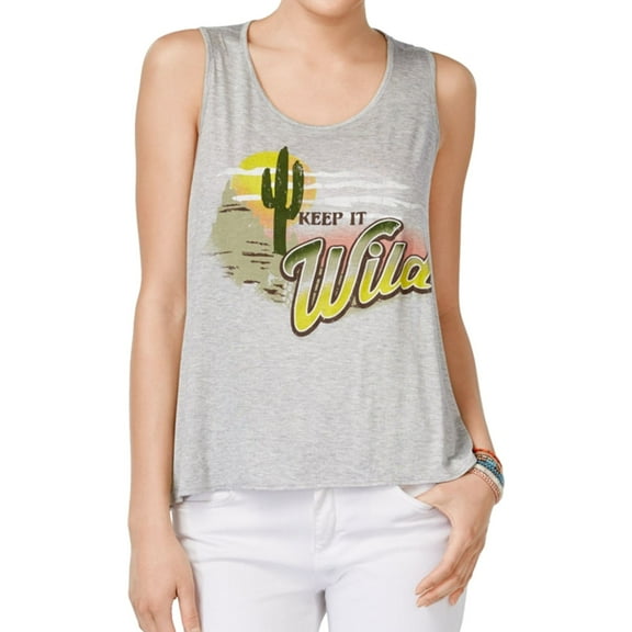 Rebellious One Womens Wild Cut-Out Tank Top, Grey, Juniors, Large