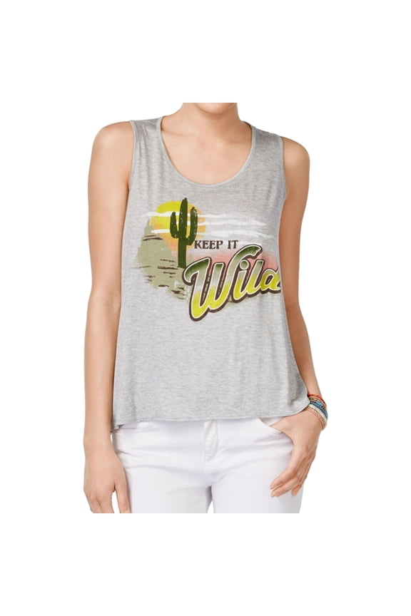 Womens Wild Cut-Out Tank Top, Grey, Juniors, Small