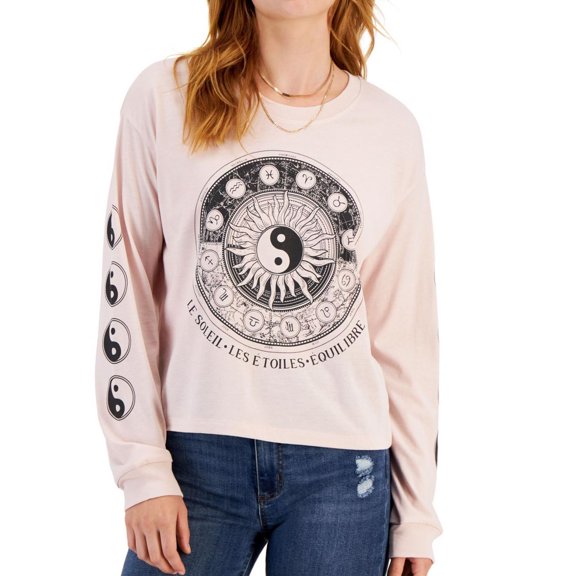Rebellious One Womens Yin Yang Graphic T-Shirt, Pink, Juniors, X-Small