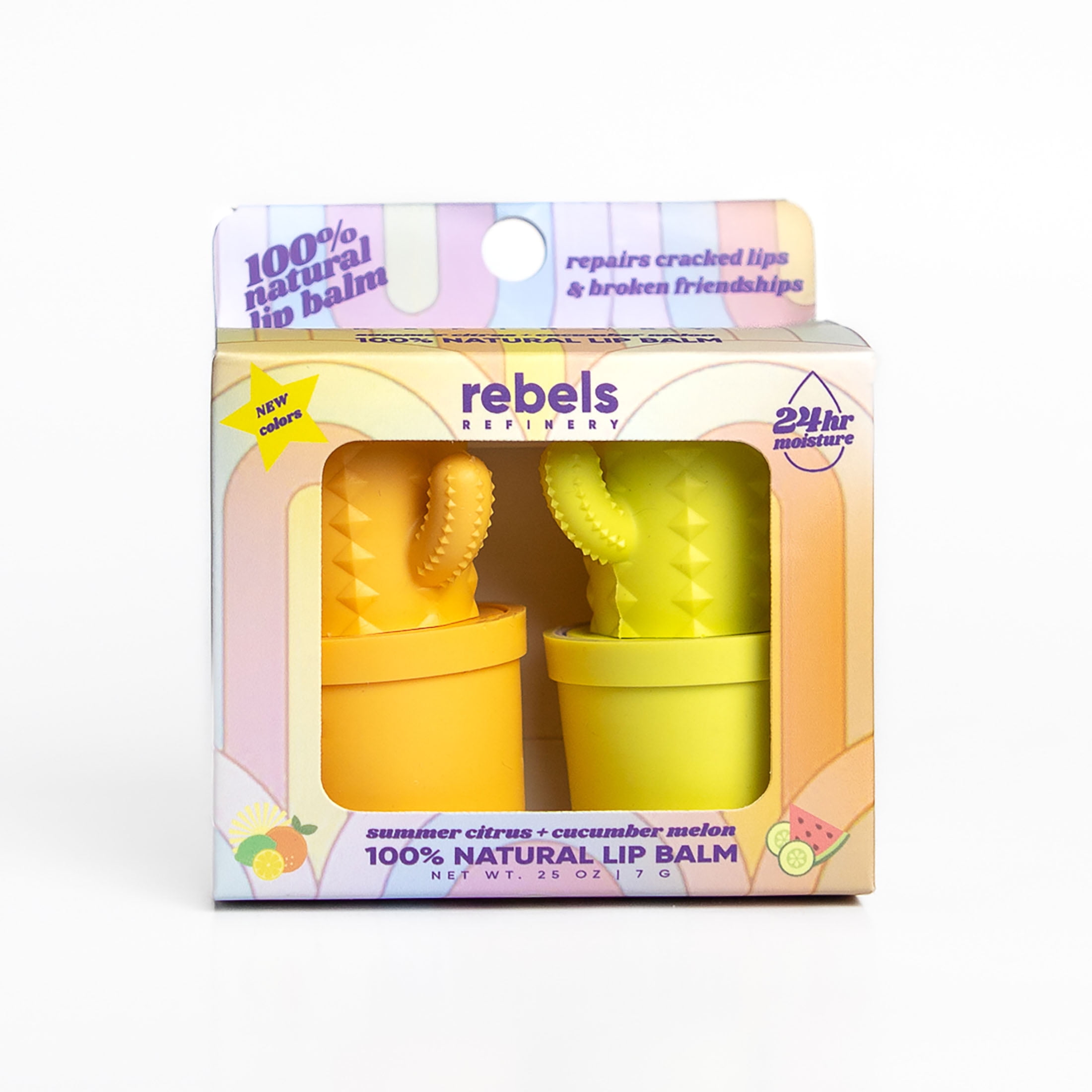 Rebels Refinery Natural Summer Citrus and Cucumber Melon Cactus Lip Balm, 2 pack