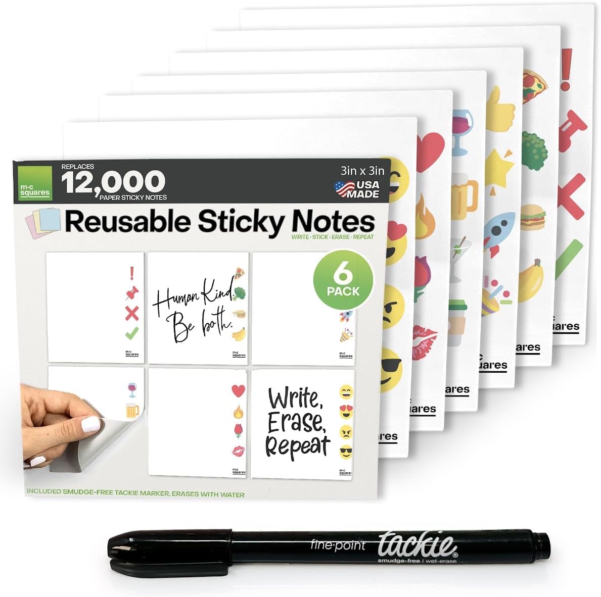 Reble Cute Sticky Notes 3X3 Stickies 6Pack 2Year ReStickable Wet