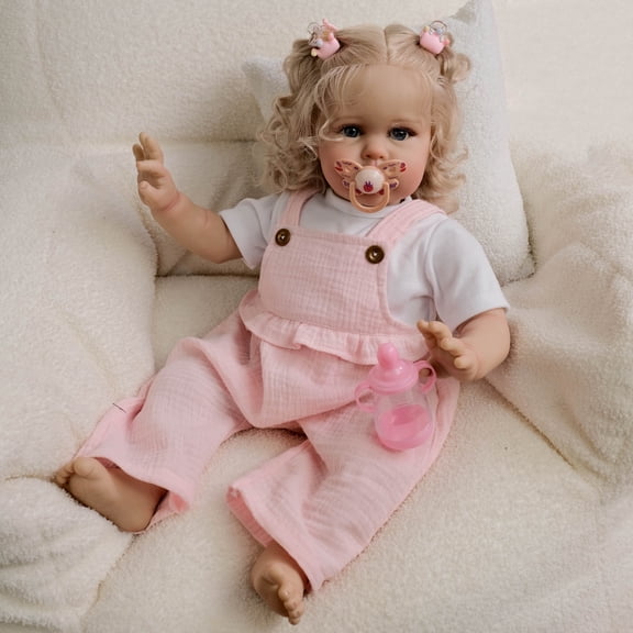 Reborn Baby Doll 24 Inch Lifelike Cute Soft Body Poseable Limbs Handmade Real Life Baby Dolls With Clothes And Feeding Toy For 3+ Year Old Kids