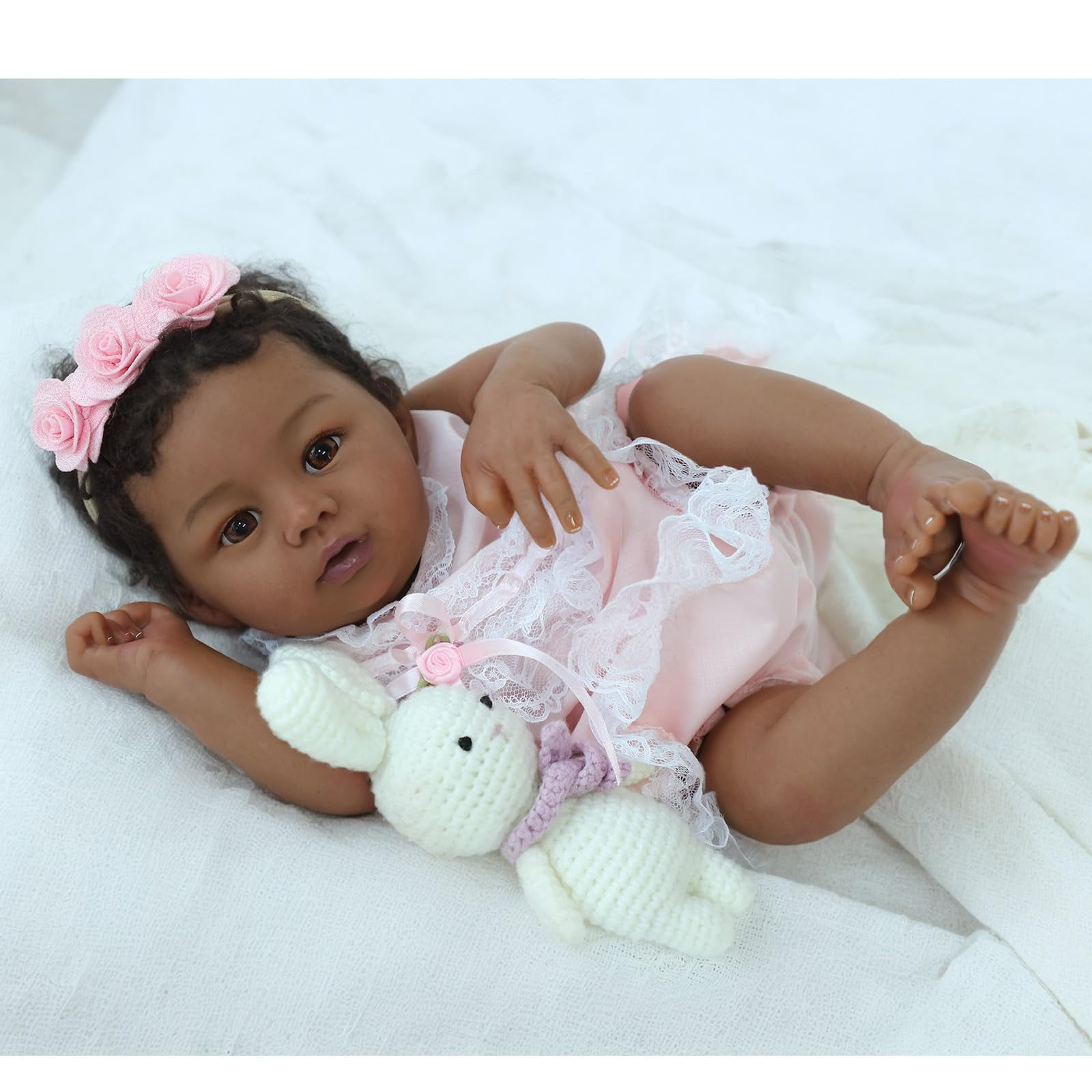 Reborn Baby Doll Black – 18-Inch Realistic Lifelike African American Newborn Handmade Doll with Real Life Soft Weighted Cloth Body and Accessories – Gift Set for Kids Ages 3 and Up