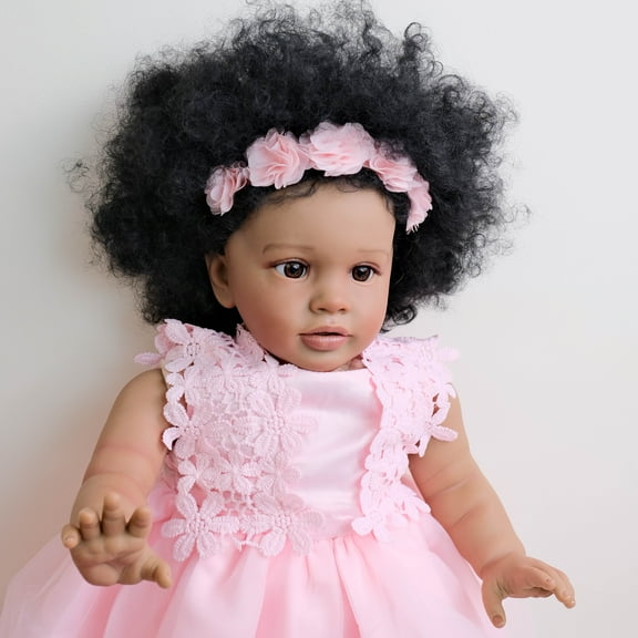 Reborn Baby Doll Black 26-Inch Realistic Lifelike Cloth Body African American Newborn Handmade Doll with Real Life Soft Body and Accessories Gift for Kids Ages 3 and Up