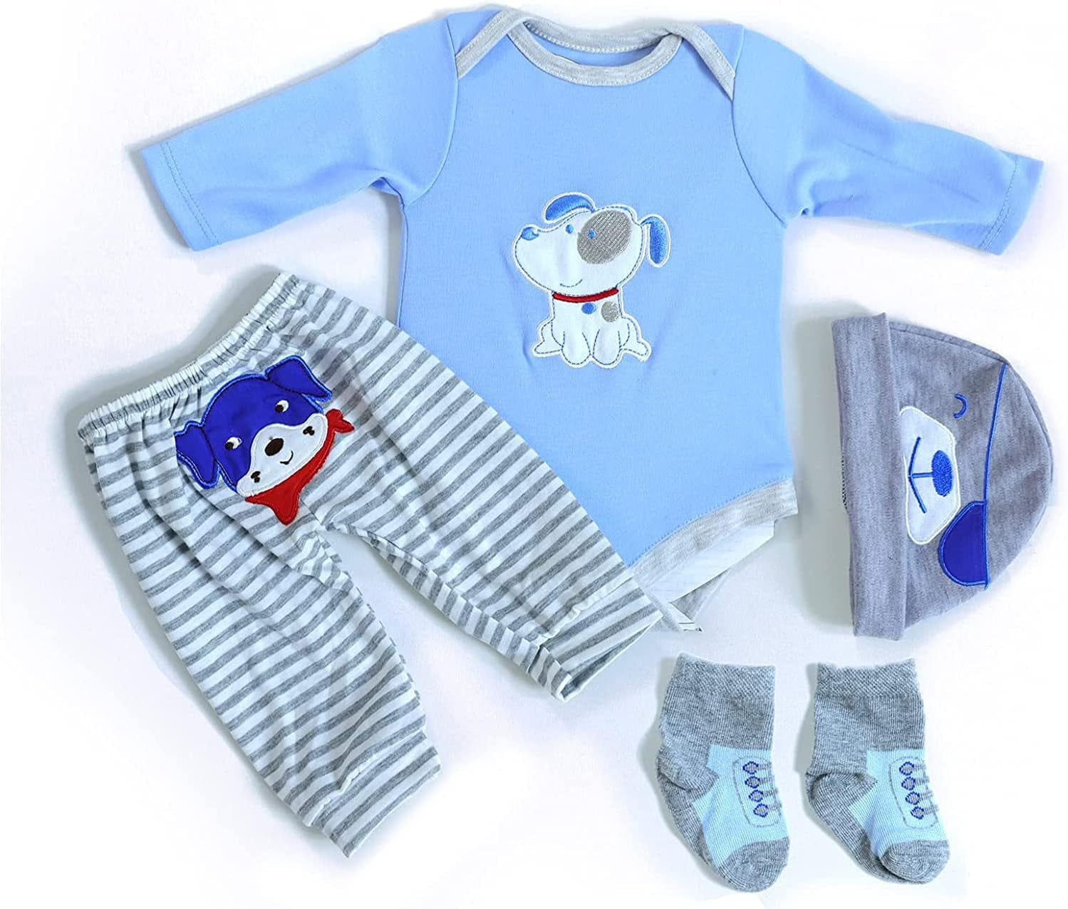 Reborn Baby Doll Clothes for 17-22 Inch Newborn Baby Doll Boy, Baby Doll Clothes Outfit Accessories fit 17-22 Inch Baby Doll BoyPuppy Pattern 4pcs Set