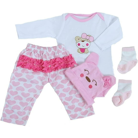 Reborn Baby Doll Clothes for 17-22 Inch Dolls, Cute Bear Pattern 4pcs Set