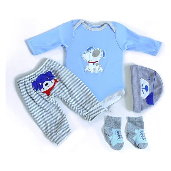 Reborn Baby Doll Clothes for 17-22 Inch Newborn Baby Dolls Clothing Boy Outfit AccessoriesPuppy Pattern 4pcs Set