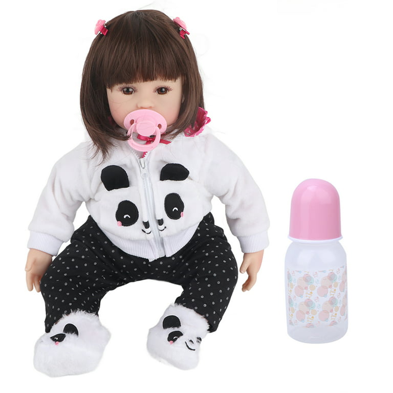 48cm Baby Doll Bebe Reborn 100% Silicone Panda Brown Eye Can Take Bath Sent  from